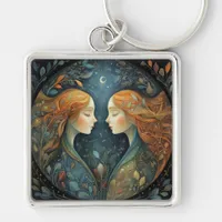 Gemini Twins Zodiac Astrology Mystical Birthday Keychain