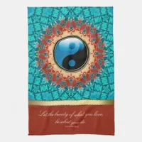 Earth Blue YinYang New Age Art Quote Tea Towel