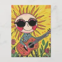 Adorable Musical Sunshine Playing Guitar Postcard