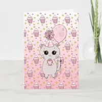 Cute Pink Kitten Girl's Happy Birthday Card