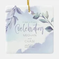 Rustic Watercolor Aqua Lilac Leaves Save the Date Ceramic Ornament