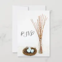 Rustic Bird Nest, Eggs, Pussy Willow Wedding RSVP