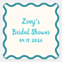Hand Drawn Pink Wavy Border Bridal Shower Cute Square Sticker