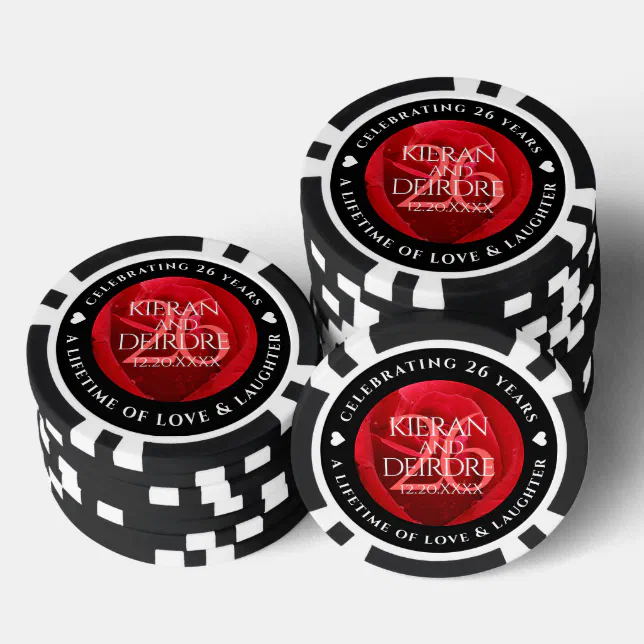 Elegant 26th Rose Wedding Anniversary Celebration Poker Chips