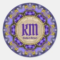 Stylish Purple Gold Lace Elegance Special Day Classic Round Sticker