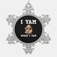 I Yam What I Yam Humorous V-Neck Snowflake Pewter Christmas Ornament