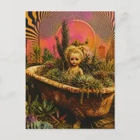 Doll in a Bathtub of Plants Fun Garden Art Postcard
