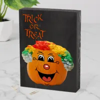 Trick or Treat Jack o' Lantern Clown Face, ZSSP Wooden Box Sign