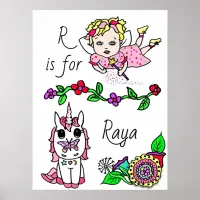 Personalized this Pretty Red  Fairy and Unicorn Poster