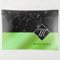 Elegant Black Marble & Lime Green Foil Monogram Trinket Tray