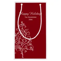 Red and White Christmas Tree Happy Holidays Small Gift Bag