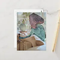 Vase on Her Head A Fun Collage Postcard