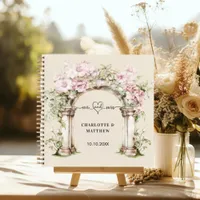 Guest book wedding mr mrs heart pink florals arch