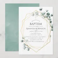Eucalyptus Geometric Baptism or Christening Invitation