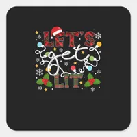 Let's Get Lit Drinking Santa Christmas Lights Square Sticker