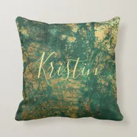 Green and Gold Monogram Throw Pillow