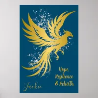 Glam Gold Phoenix Silver Glitter Monogram Blue | Poster