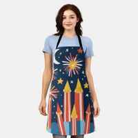 Night Sky with Colorful Firecrackers and Stars Apron