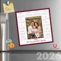 2026 Burgundy Maroon Photo Magnetic Calendar