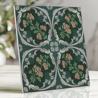 Vintage Floral Scroll Tile Teal Green Gray