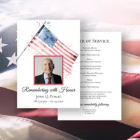 American Flag Watercolor Funeral Service Memorial Program