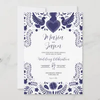 Mexican Indigo Violet Otomi Tenangos Boda Wedding Invitation
