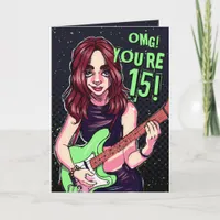 Punk Rock Teen Girl Guitar 15th Birthday Card