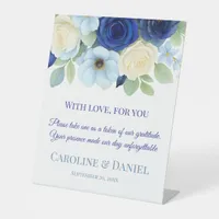 Navy Royal Bue Ivory Anemona Wedding Favors Table Pedestal Sign
