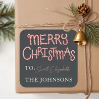 Candy Cane Merry Christmas Gift Sticker Tag