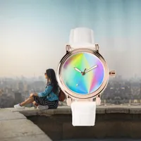 Modern faux iridescent pastel rainbow colored watch