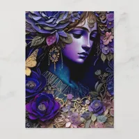 Purple Woman and Flowers Postcard
