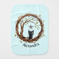 Cute Black Kitten Watching a Star Baby Burp Cloth