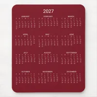 2027 Modern Minimalist Burgundy Maroon Calendar Mouse Pad