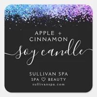 Black Pink Purple Glitter Soy Candle Label