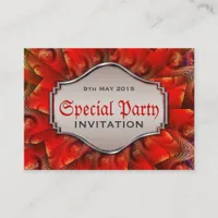 Red Gothic Fractal Swirl Mini Party Invitations