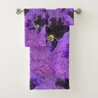 Purple pansies, abstract painting, floral art  bath towel set