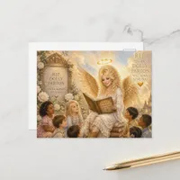 Gorgeous Blond Angel Woman Reading to Children Postcard