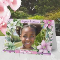 Pretty Floral Border Pink Flowers Happy Birthday Card