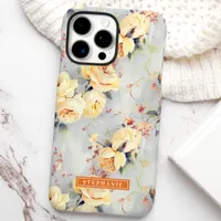 Yellow Roses Custom Name Floral iPhone 16 Pro Max Case