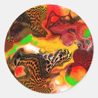 Autumn Colors Abstract Pour Painting Classic Round Sticker