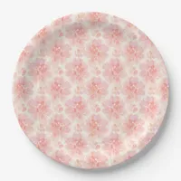 Abstract Floral Watercolor Pattern Peach and Pink Paper Plates