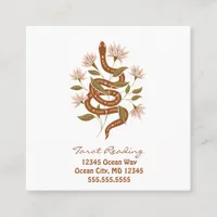 Brown Snake Pink Flowers Tarot Reading Square Business Card