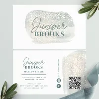 Dusty Blue Gray Social Media QR Code Glitter Business Card