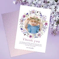 Purple Wildflower Girl Thank You Photo Card