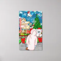 Little Girl Looking through a Christmas Window Canvas Print