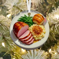 Happy Ham Dinner Personalized Christmas Metal Ornament