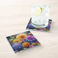 Pretty Colorful Ai Art Flowers  Glass Coaster