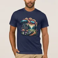 Retro Mushrooms and Disc Golf Course Ai Art T-Shirt