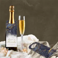 Marble Glitter Wedding Thanks Navy Blue Gold ID644 Bottle Hanger Tag