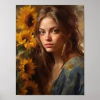 Sunflowers and a Blonde Woman Poster